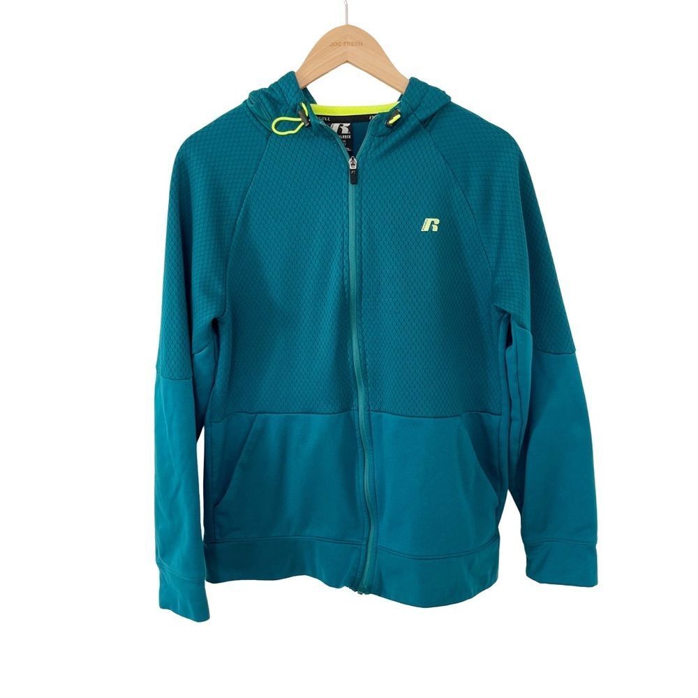 Russell Athletic Teal Textured Full Zip Performance Hoodie Men’s Small - Picture 2 of 14